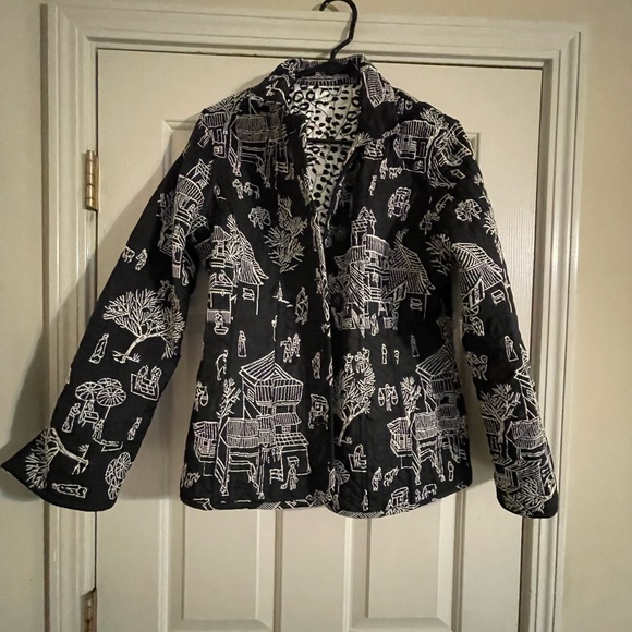 Chicos Reversible Black White Quilted Print Leopard Blazer Jacket-Size L - Picture 7 of 10